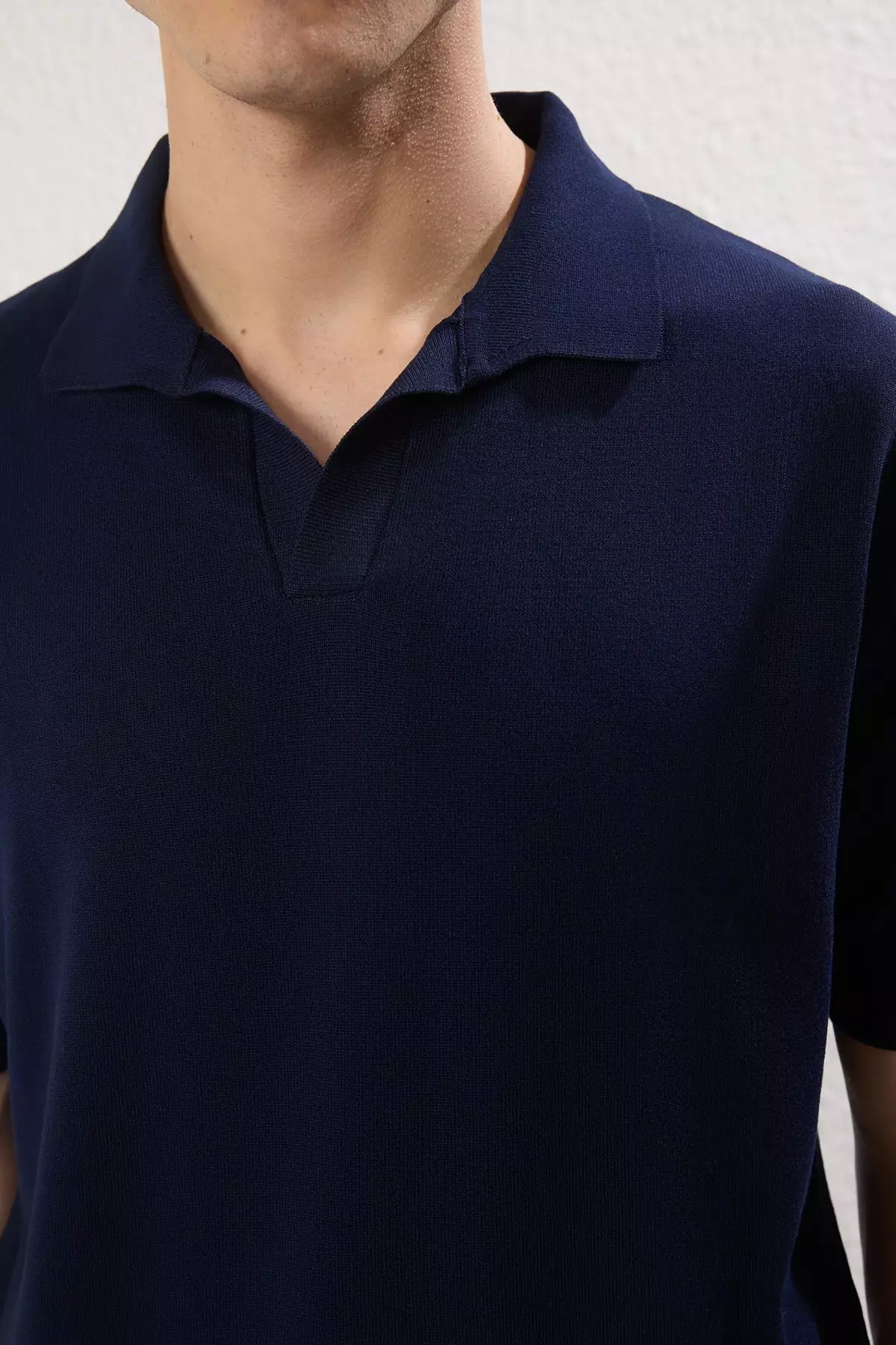 Navy Blue Regular Polo Collar Plain Polo Collar T-shirt TMNSS25PO00008