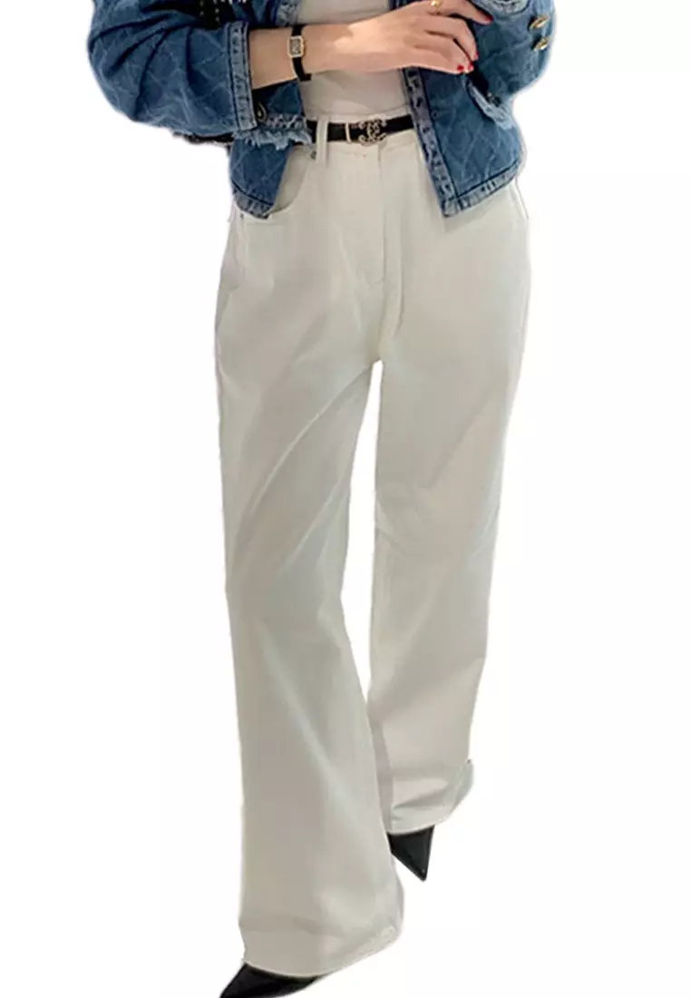 Buy Sunnydaysweety 2024 New White Fashion Straight Solid Pants ...