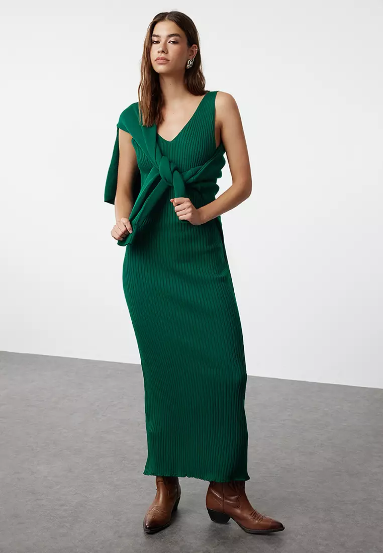 Green Midi Knitted Sweater-Dress Set TWOAW25EL00060