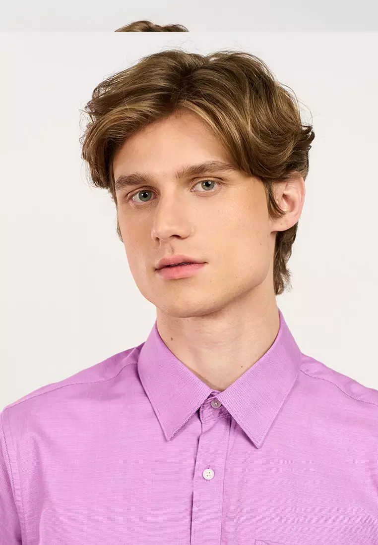 Men's Slim Fit Textured Cotton Short Sleeve Shirt