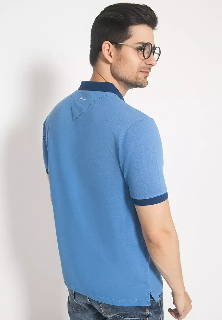 Johnwin - Kaos Casual Polo Pria - Biru - Kantong - ATS.625.M375.01.CSS