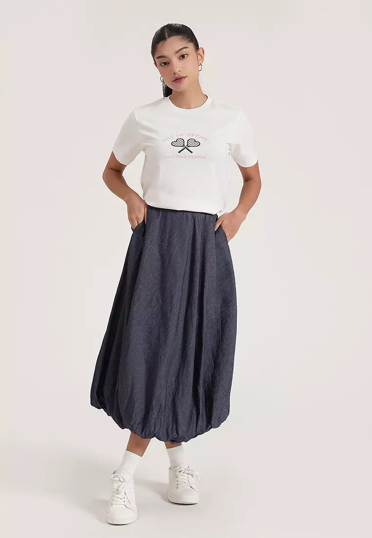 Bubble-Hem Midi Skirt