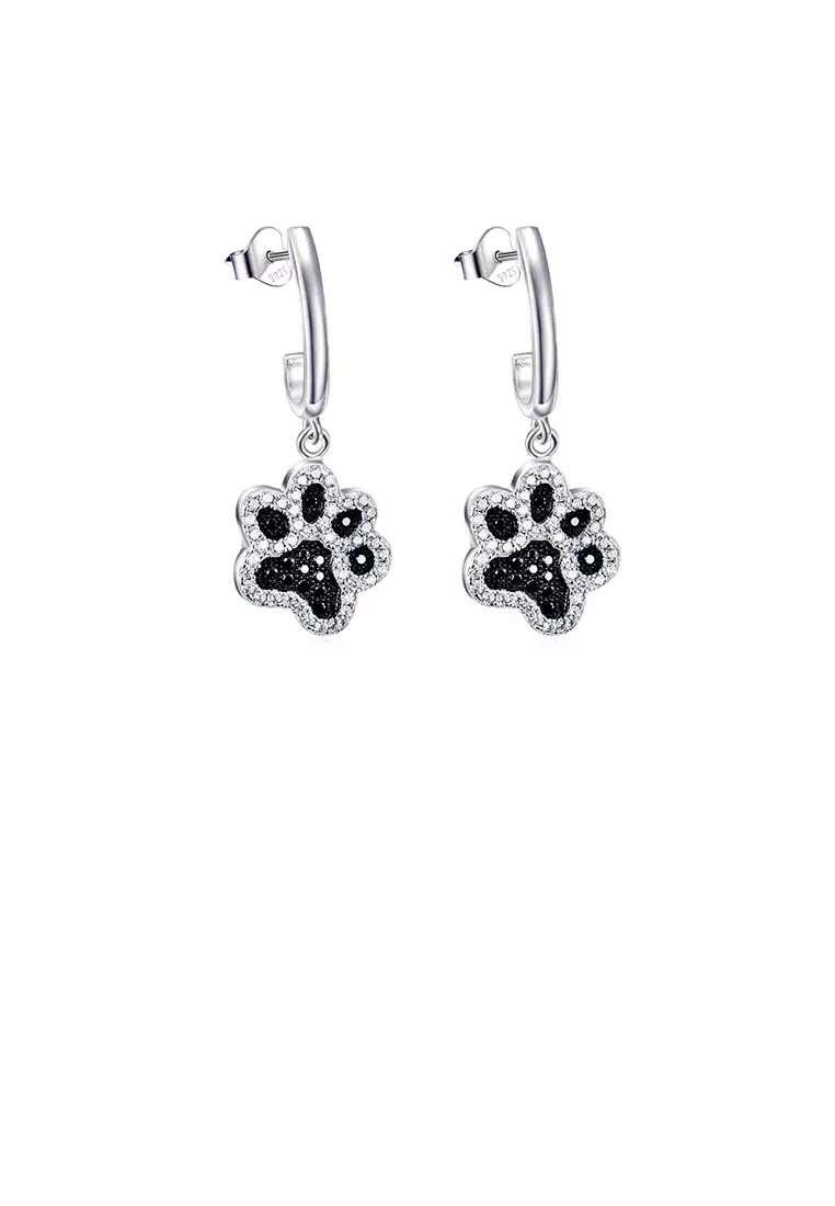 Glamorousky 925 Sterling Silver Simple Cute Dog Paw Earrings with