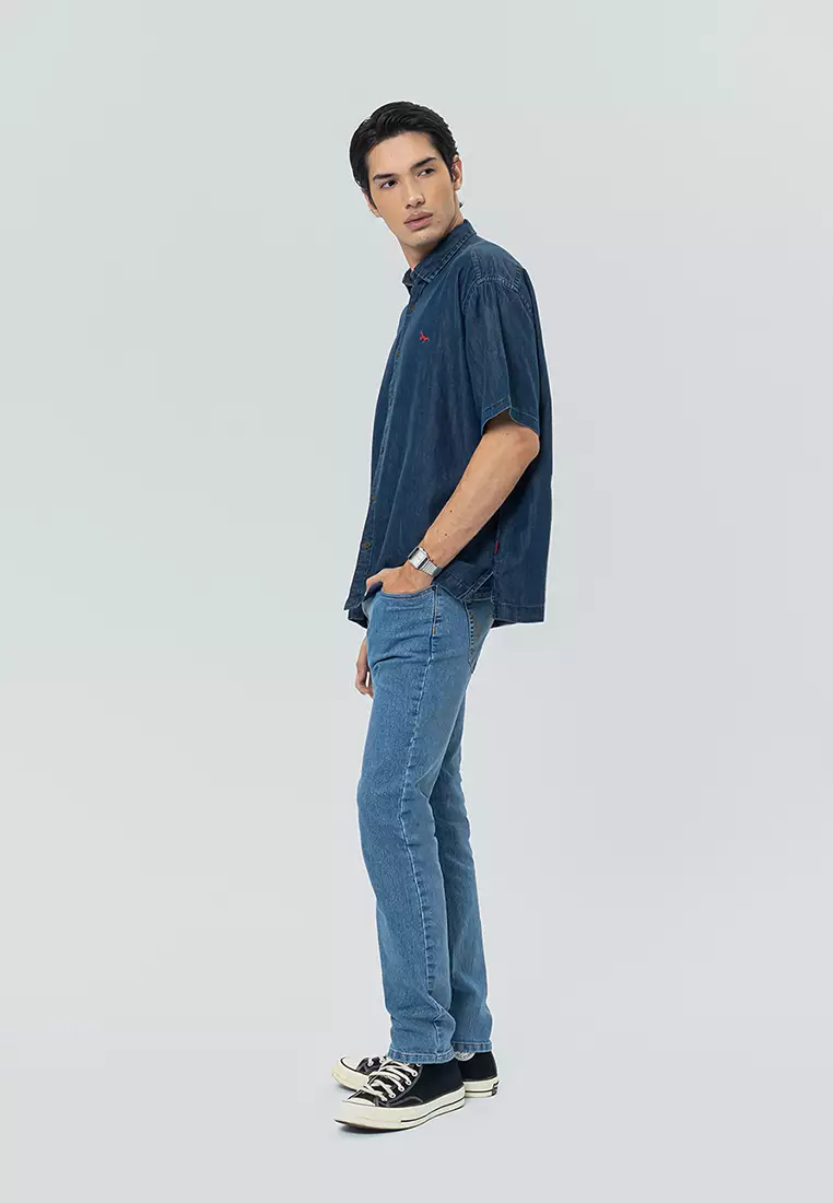 JOYRIDE - Light Blue Kemeja Denim Casual Pria Lengan Pendek SS - Top Man Shirt
