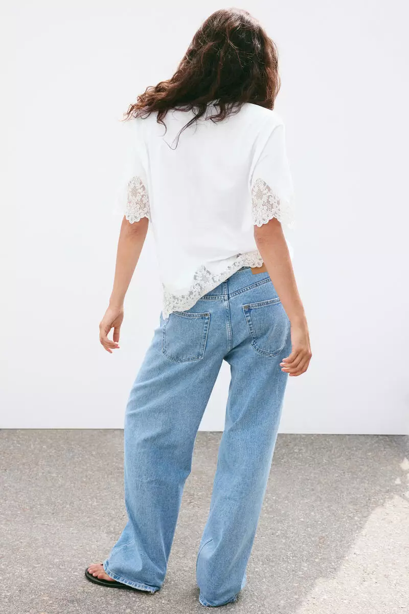 Lace-trimmed cotton T-shirt