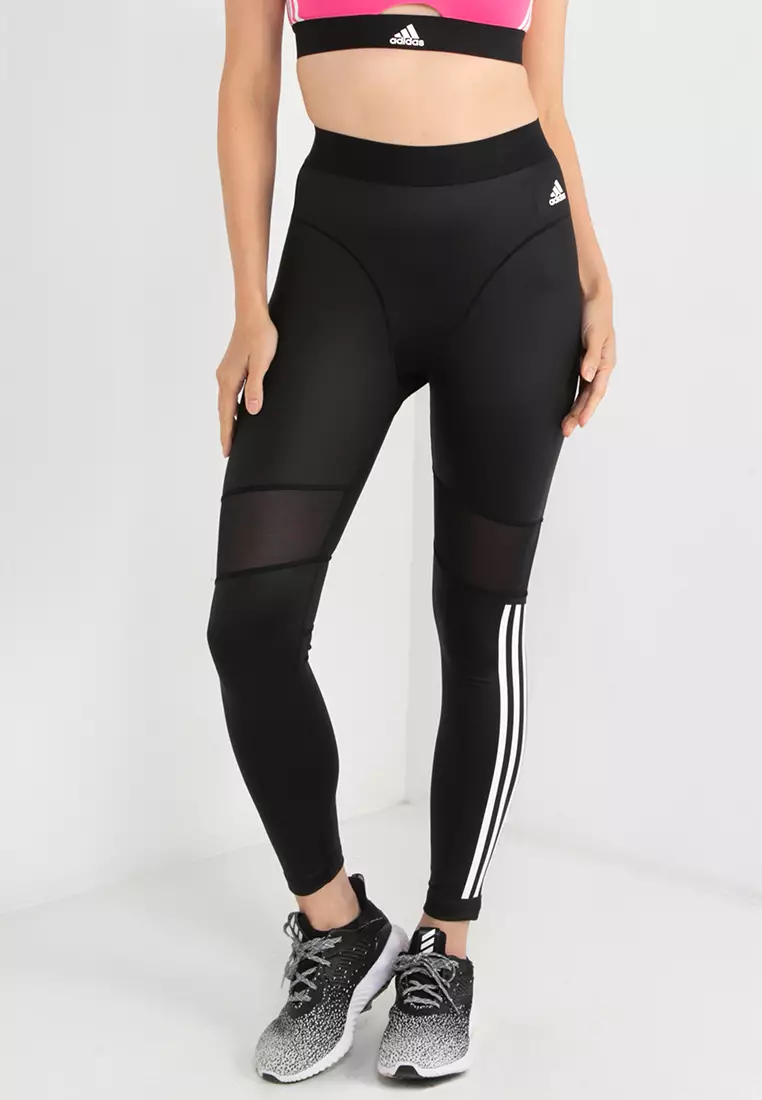 Adidas  Womens Techfit 3-Stripes Gym Tights (Black/White) – Platinum Sports