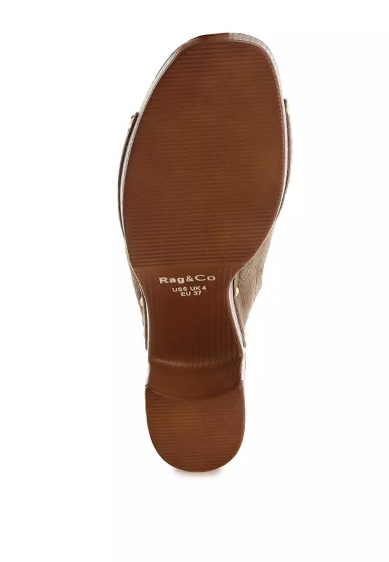 Soft Suede Leather Wooden Clogs In Taupe