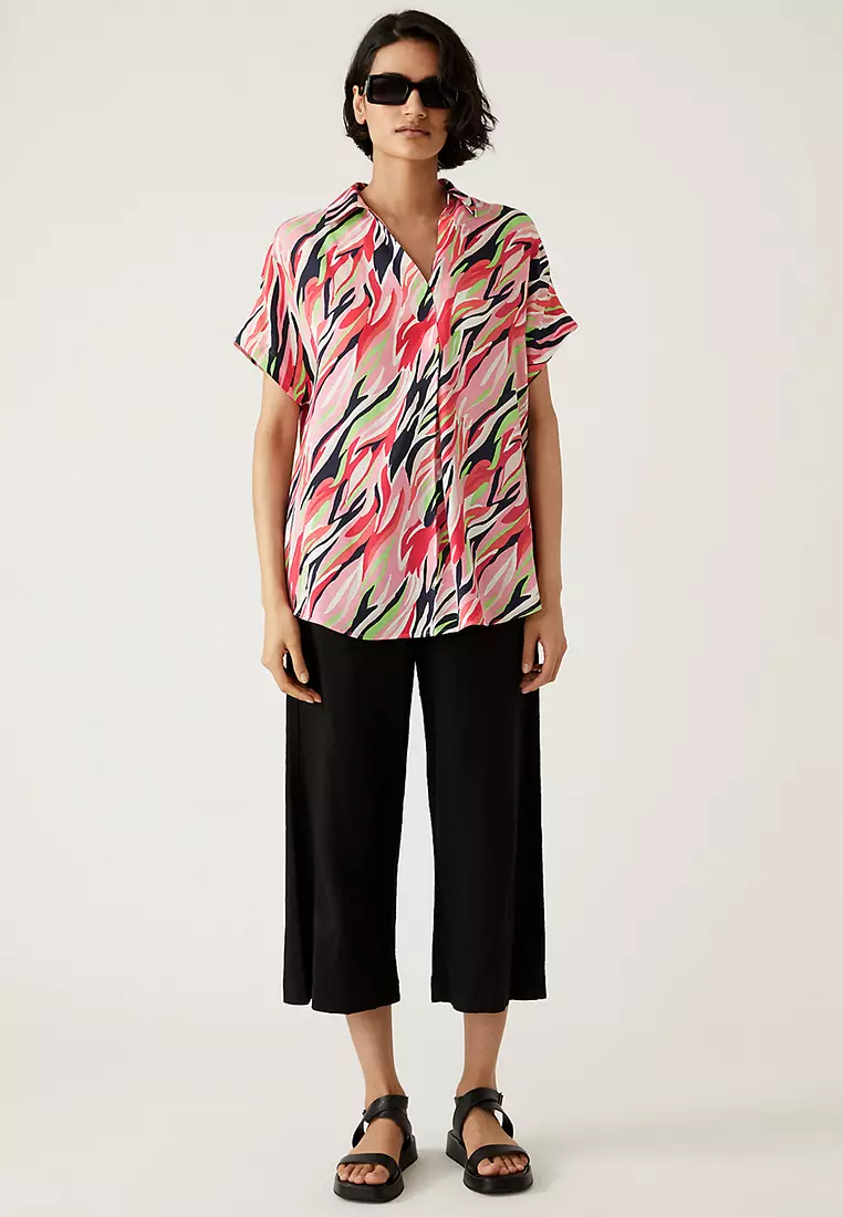 Satin Printed Popover Blouse