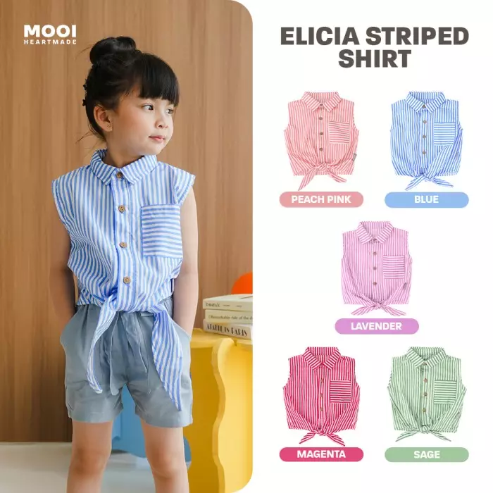Mooi Kemeja Anak Perempuan Elicia Striped Shirt - Peach Pink