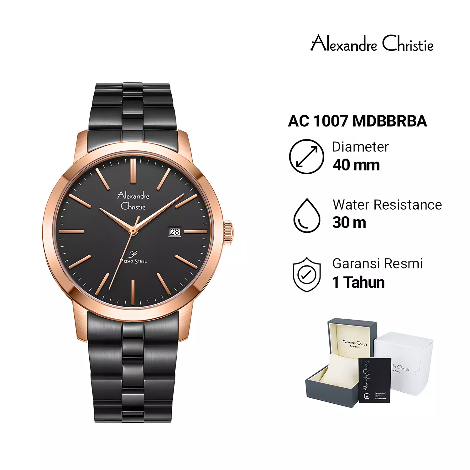 Jam Tangan Couple Pria Wanita - Primo Steel Series - Black Rose Gold Stainless Steel - 1007 MLDBBRBA