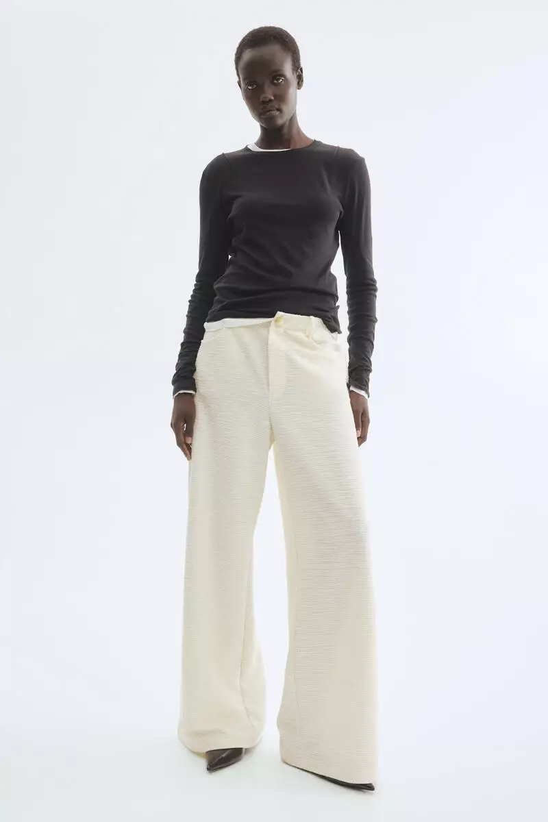 Wide bouclé trousers
