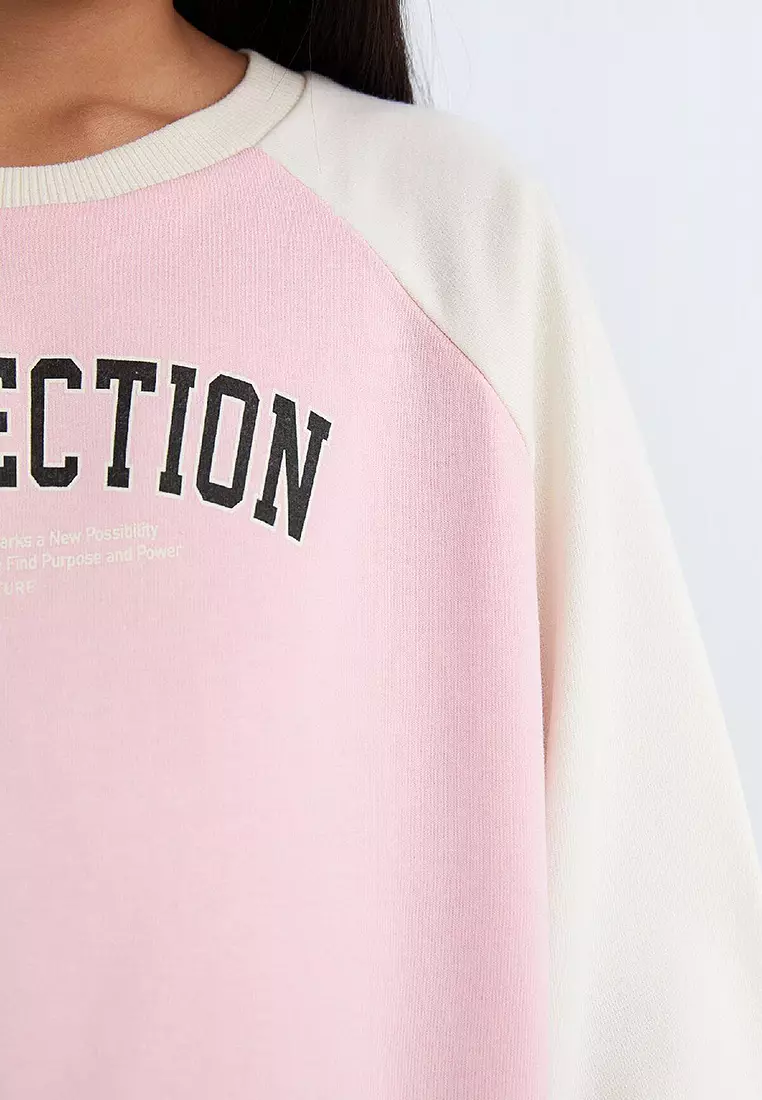 Relax Fit Crew Neck Text Printed Sweatshirt