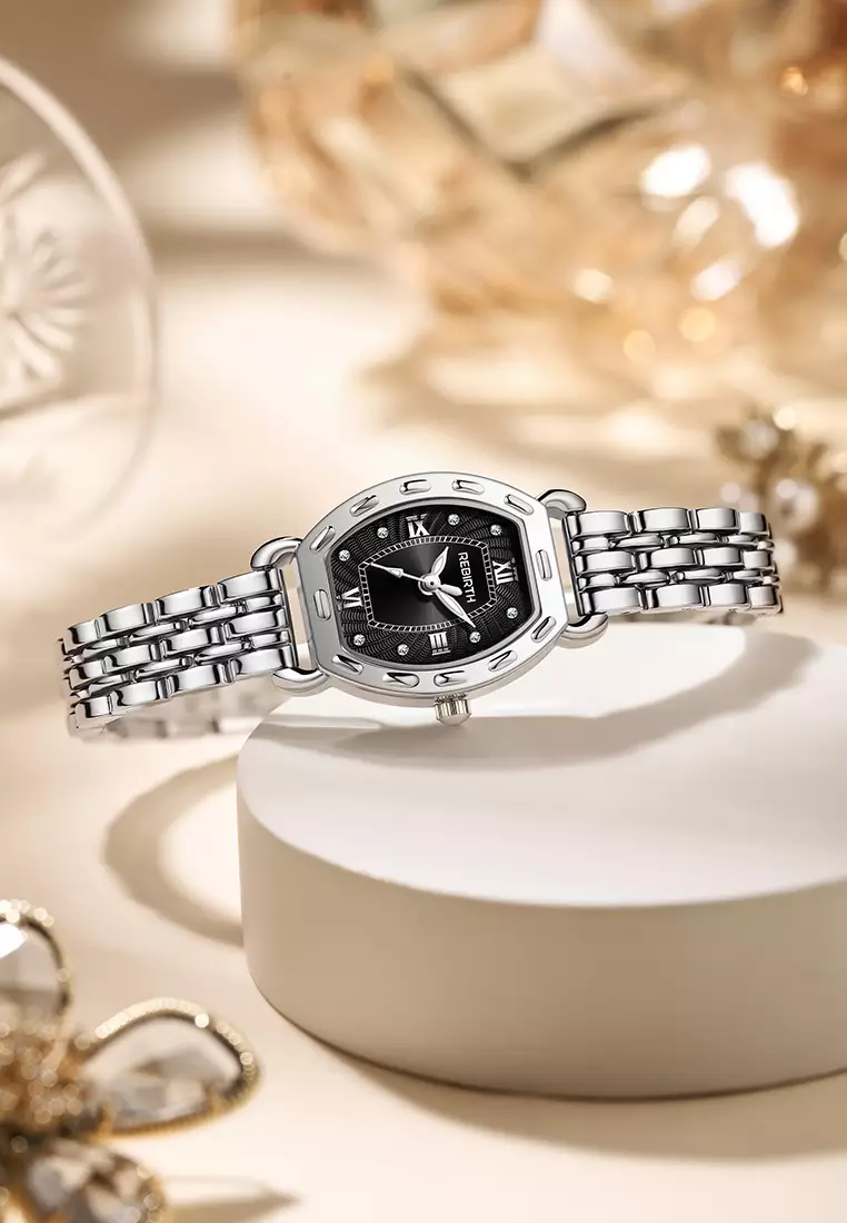 Jam Tangan Wanita Korea Original Tonneau Dial Berlian Anti Air Jam Tangan Cewek silver black