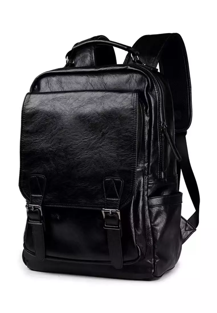 Mens black leather hot sale laptop backpack