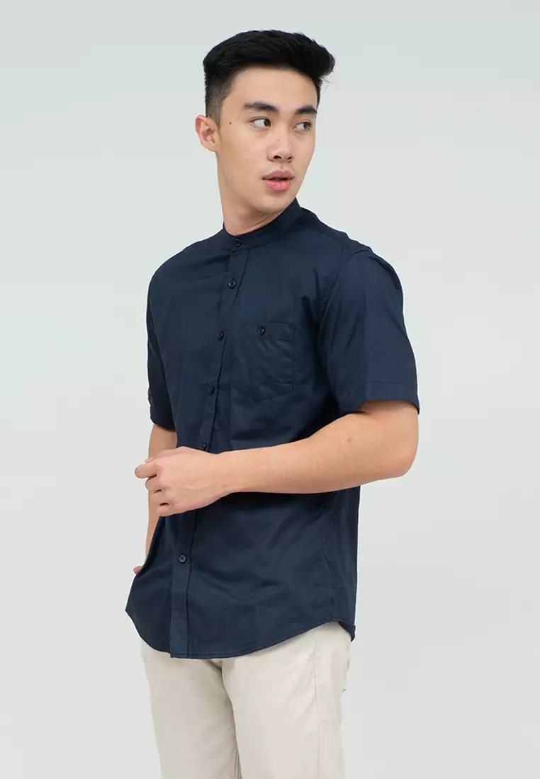 Houseofcuff Baju Koko Kemeja Lengan Pendek Pria Navy