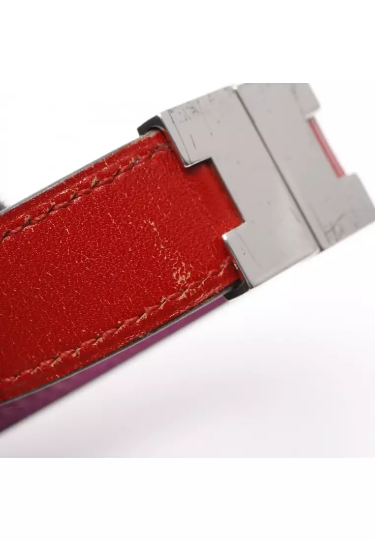 Pre-Loved Hermès Lurie bracelet leather Silver Red purple