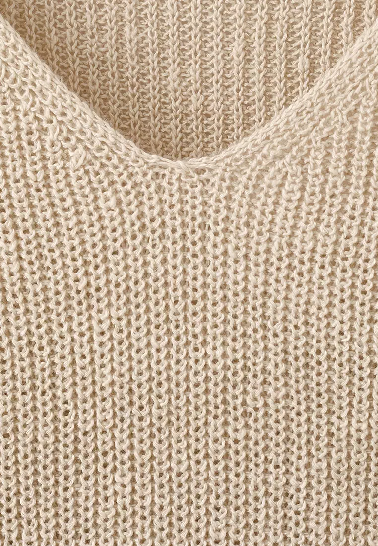 V-Neck Openwork Knitted Sweater