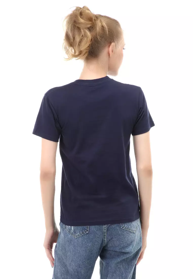 Genevie T-Shirt Kaos Kasual Wanita All Is Well Short Sleeve Material Cotton Combed ORIGINAL - Navy