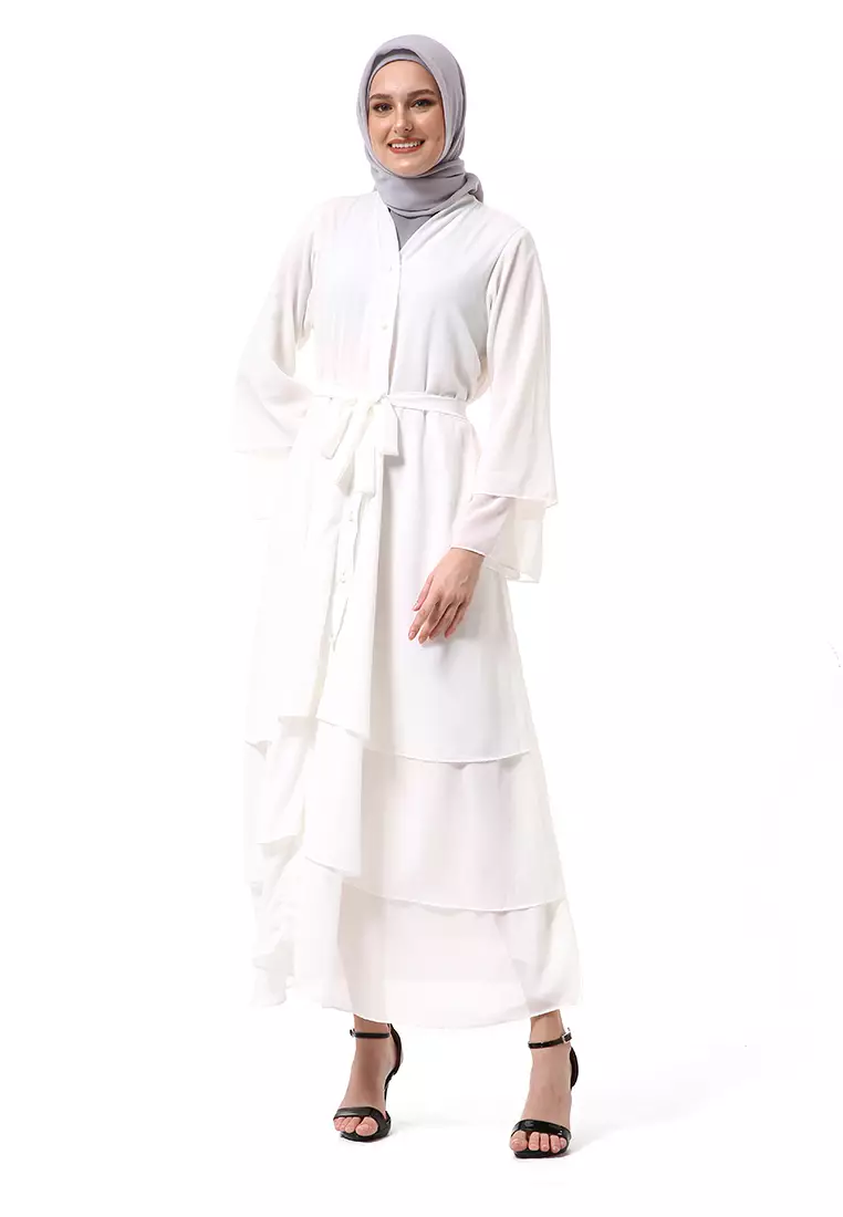 Nadeline Gamis Abaya Wanita Motif Polos Long sleeve Premium High Quality - White