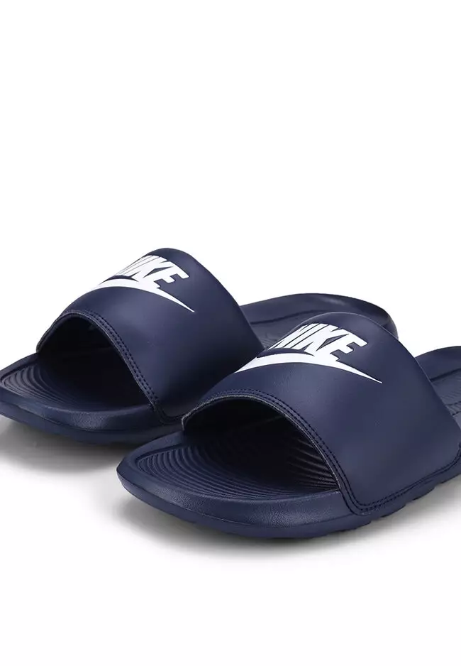 Navy blue top nike slides