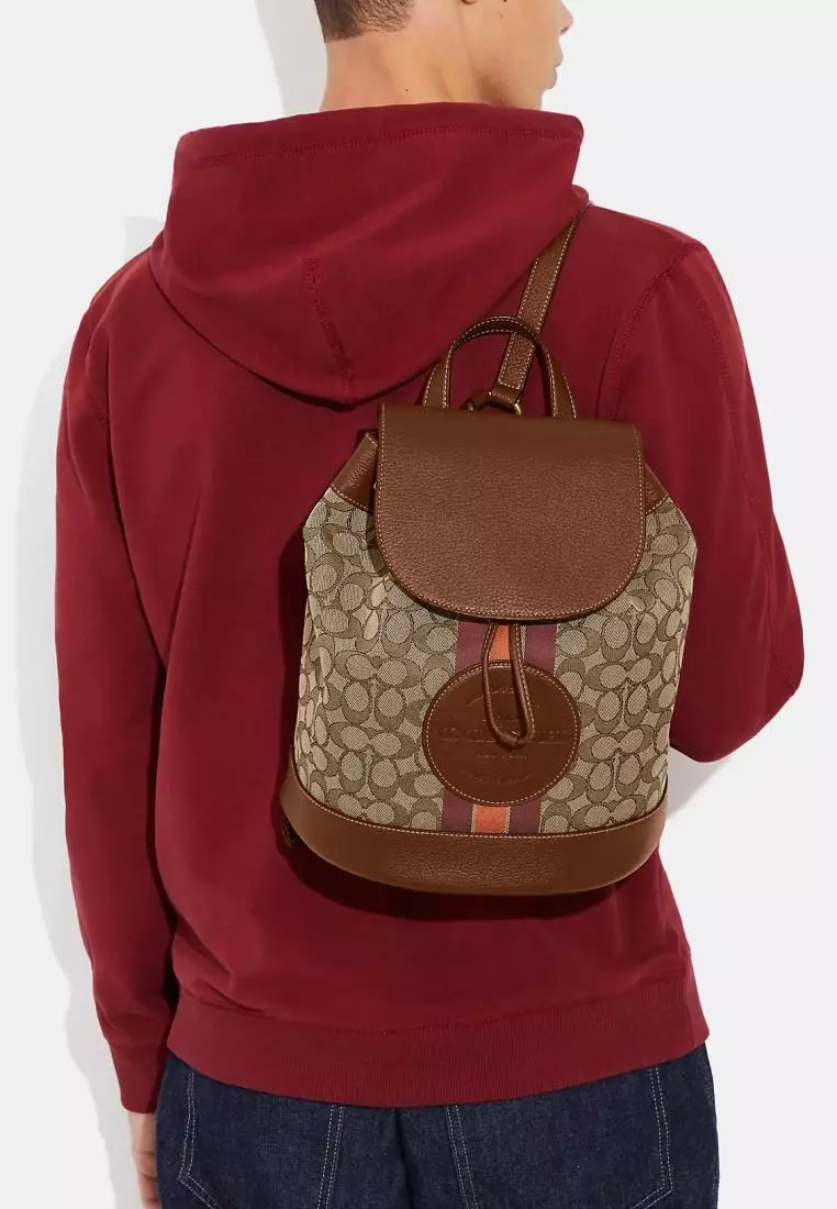 Coach Dempsey Drawstring Backpack In Signature Jacquard With Stripe And Coach Patch Saddle Multi