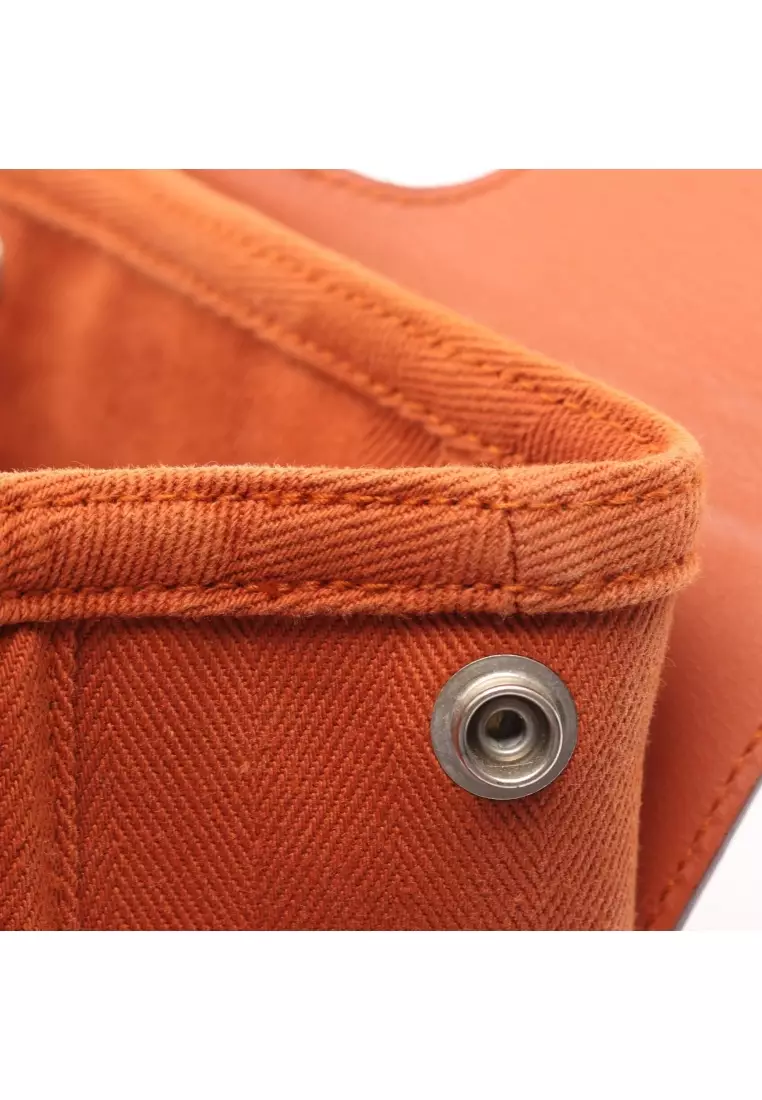 Pre-Loved Hermès Valparaiso PM Handbag toile chevron leather light brown silver hardware