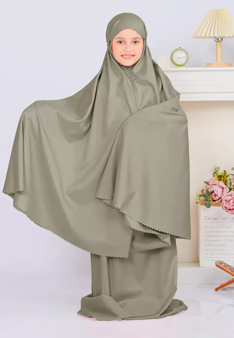 Zelena - Mukena Basic Sabira Lasercut 2in1 Prayer Set - Anak