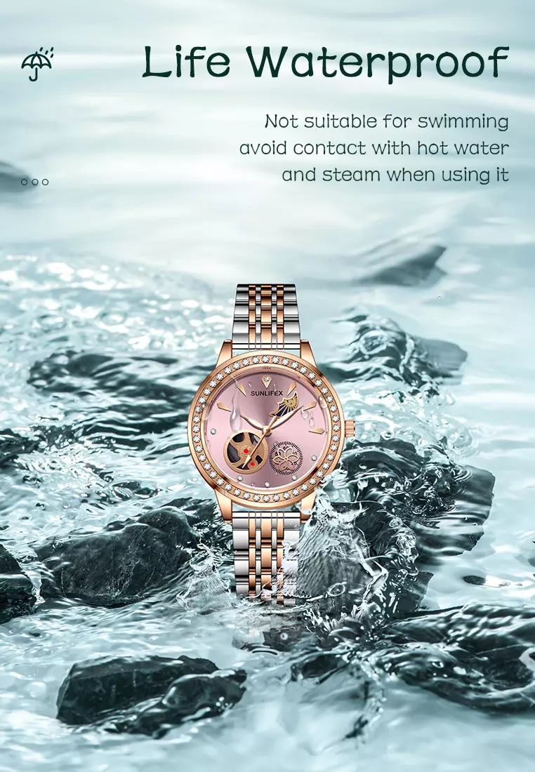 Jam Tangan Wanita E055 Korea Mewah Kuarsa Bercahaya Tali Paduan Jam Tangan Cewek Original pink