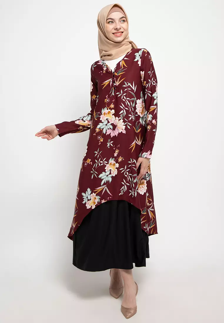 Eva Maxi Dress In Maroon Print