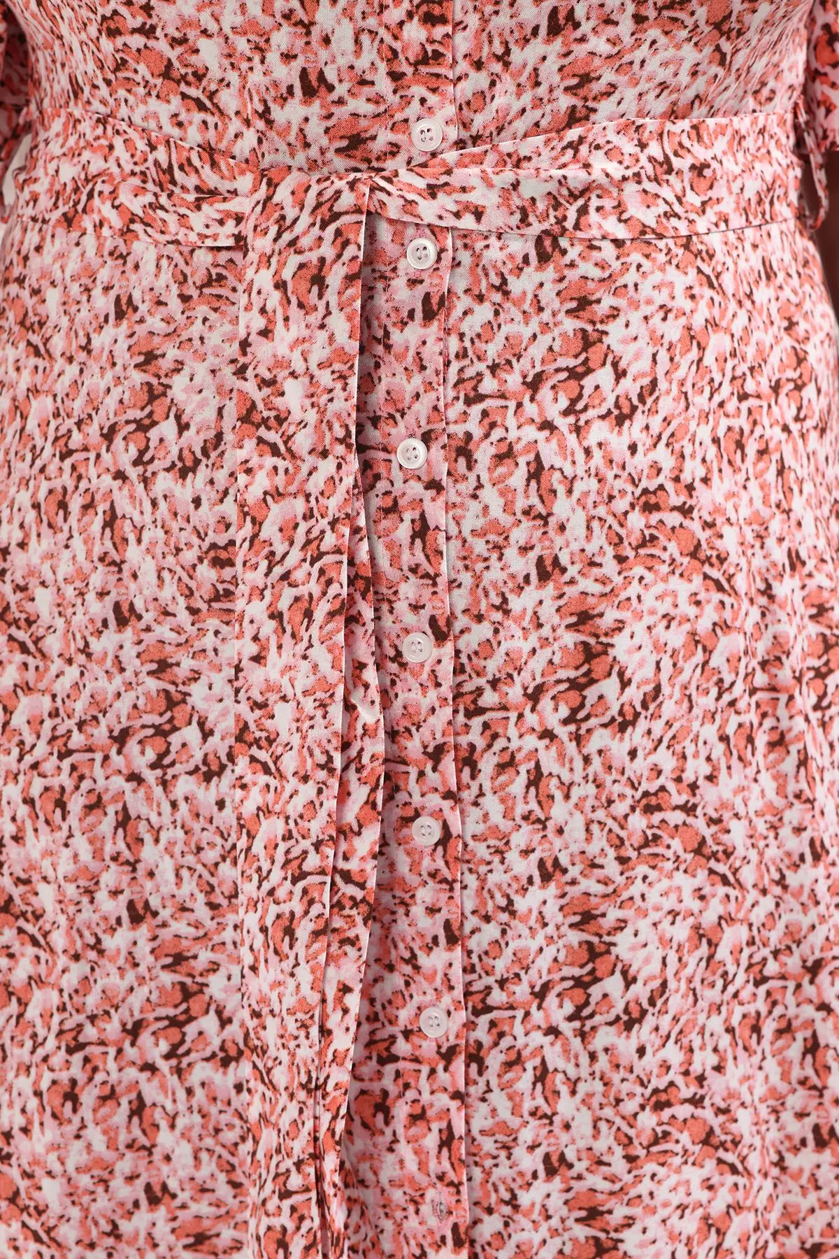 Pink Abstract Patterned Woven Slit Shirt Dress TBBSS22EL1596