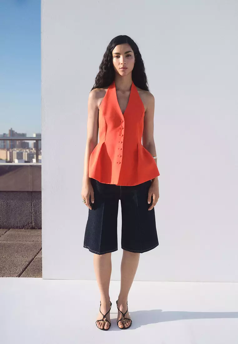 Halter-Neck Peplum Waistcoat