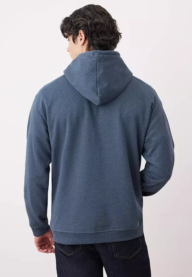Indigo Oversize/Wide Cut Hooded Fleece/Warm Sweatshirt