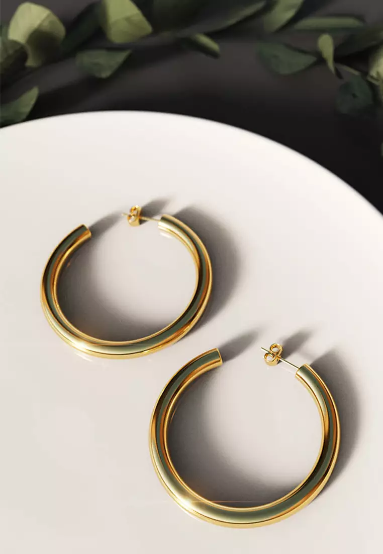 Creole C-Hoop Gold Layered Earrings 48mm