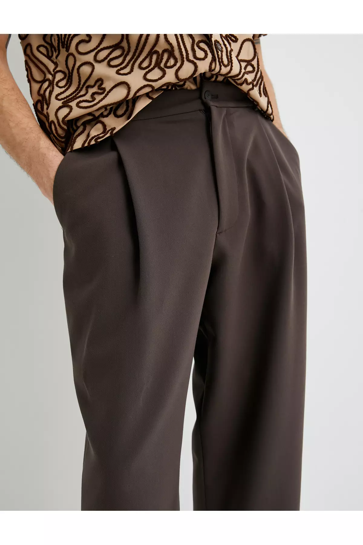 Chino Loose Baggy Pants with Buttons and Pocket Detail