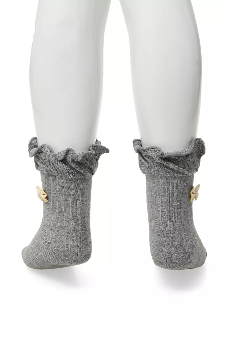 Candie Kaos Kaki Pendek Anak Wanita Bow Tie Ruffle Children's Socks Comportable Material Cotton ORIGINAL - Gray