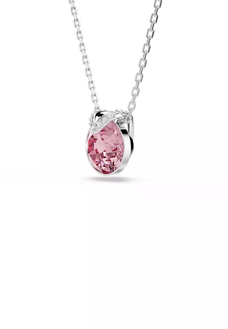 Bella V Pendant, Round Cut, Pink, Rhodium Plated