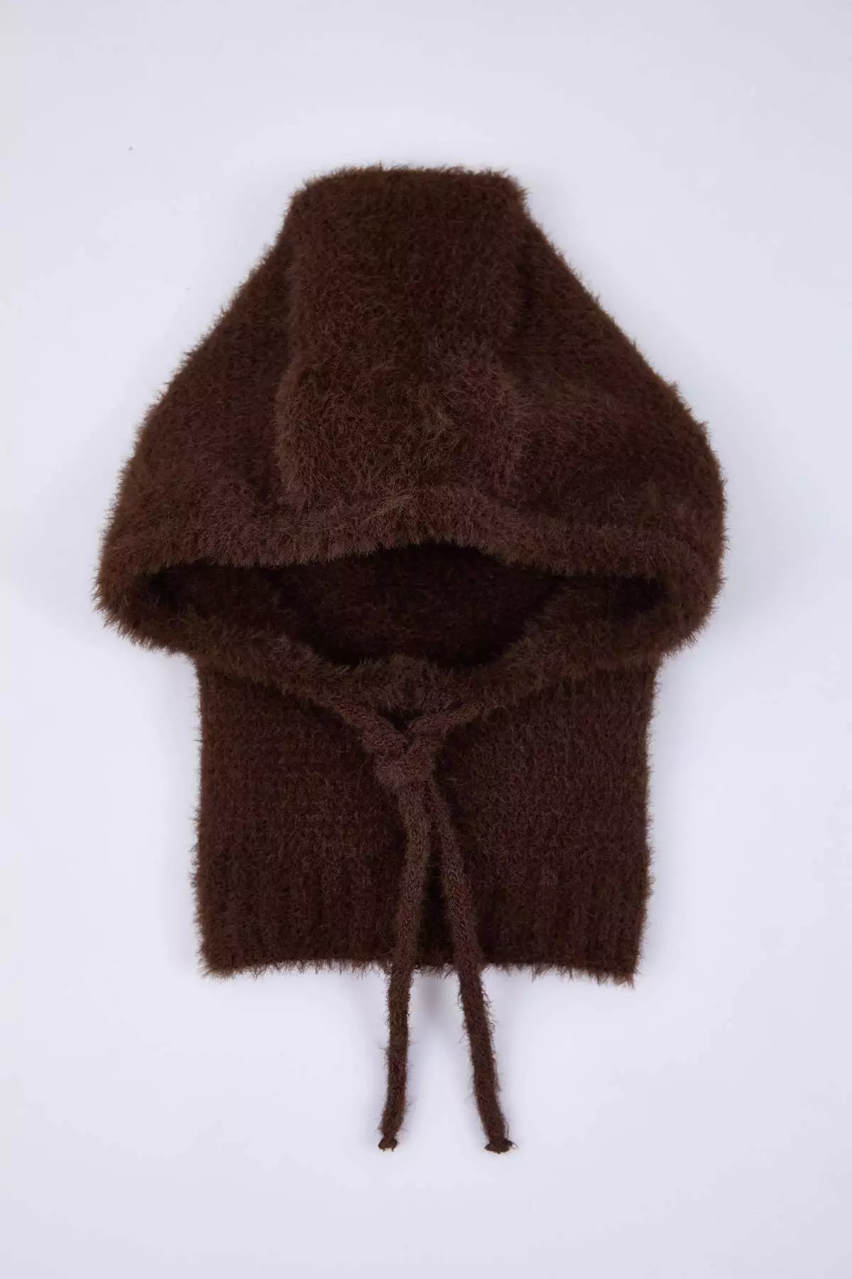 Soft Textured Brown Tie-Up Head-Wrapping Balaklava Knitwear Beanie Twoaw26Br2