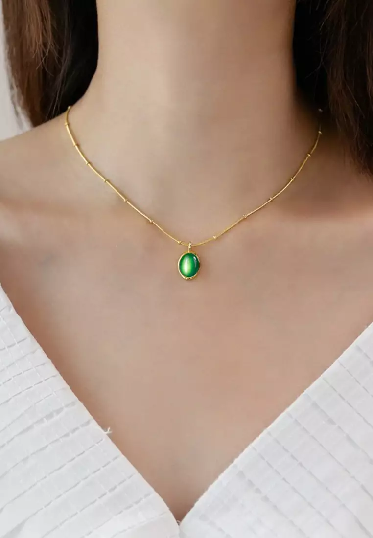 Kalung Wanita Korea Fashion Cat's Eye Style Titanium Anti Pudar Original Kotak Indah Kalung Cewek