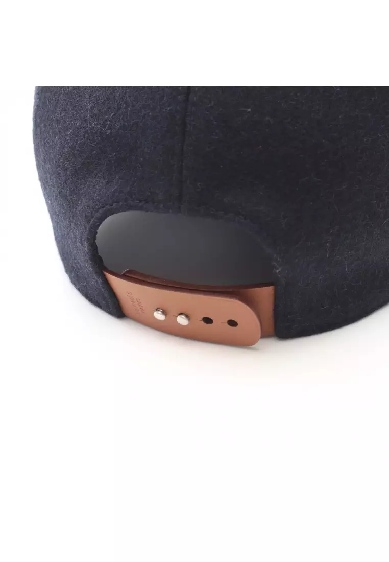 Pre-Loved Hermès Riley cap wool leather black light brown