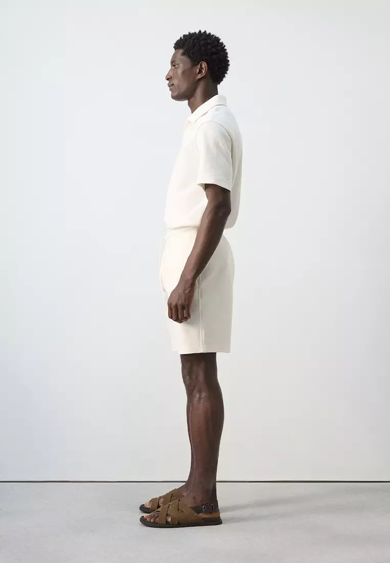Textured Cotton Bermuda Shorts with Drawstring
