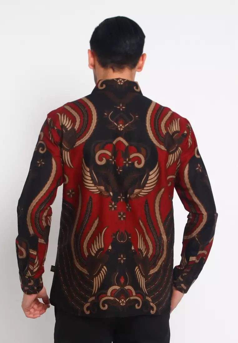 Kemeja Batik Pria Premium Slimfit Elegant Modern Lengan Panjang Halayudha Maron