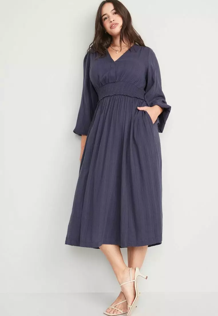 knee length dresses for ladies Old Navy Solid Blue Knit Spaghetti Strap Cute Summer Midi Dress main image 1