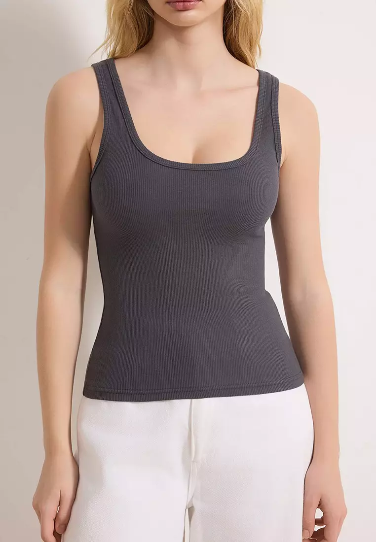 Anthracite Fitted/Fitted Pool Collar Corded Fabric Stretchy Knitted Undershirt Twoss22Al42
