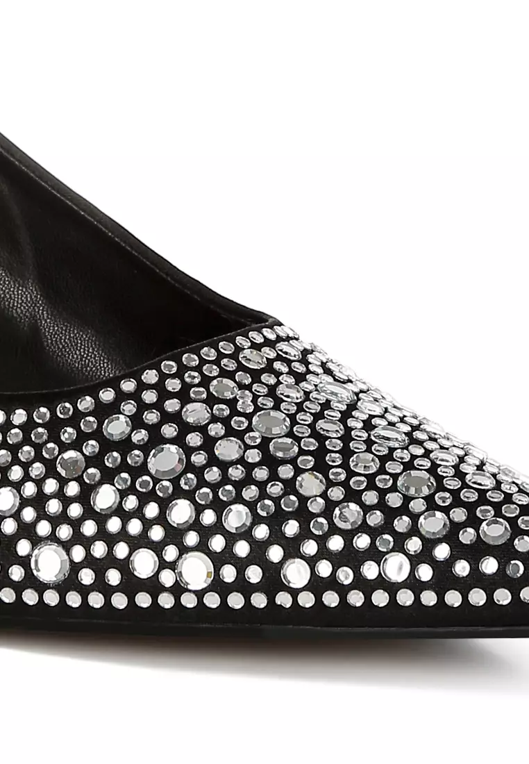 Pointed Toe Rhinestone Slingbacks in Black