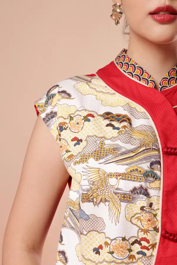 MINIMAL x Melvee - Yihua - Printed Cheongsam Top - Red