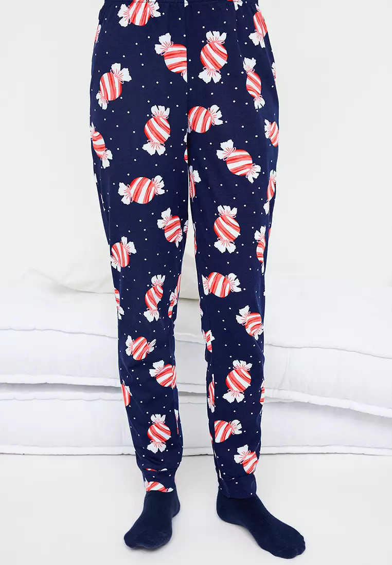 Teen Navy Blue 100% Cotton Fun Candy Printed Knitted Pajama Set Thmaw26Pt00018