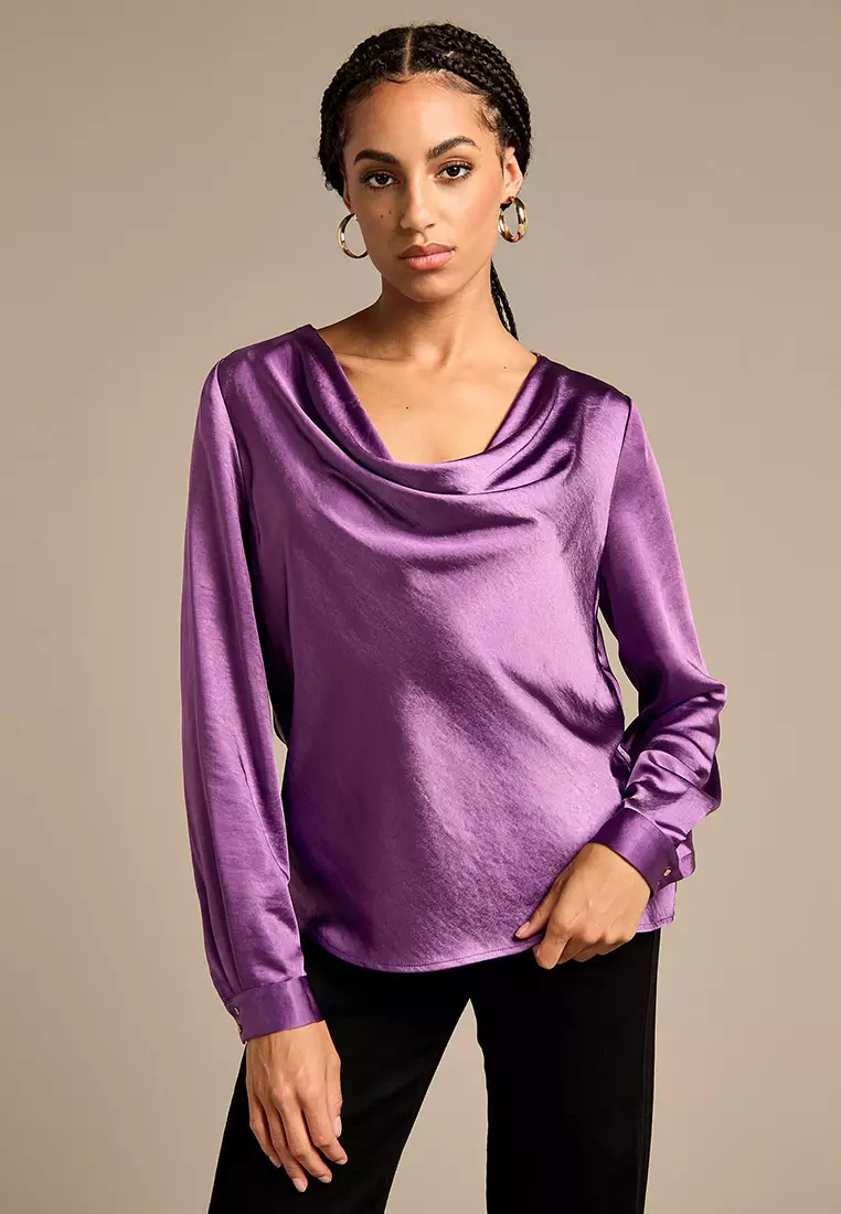Scarlet Satin Cowl Neck Top
