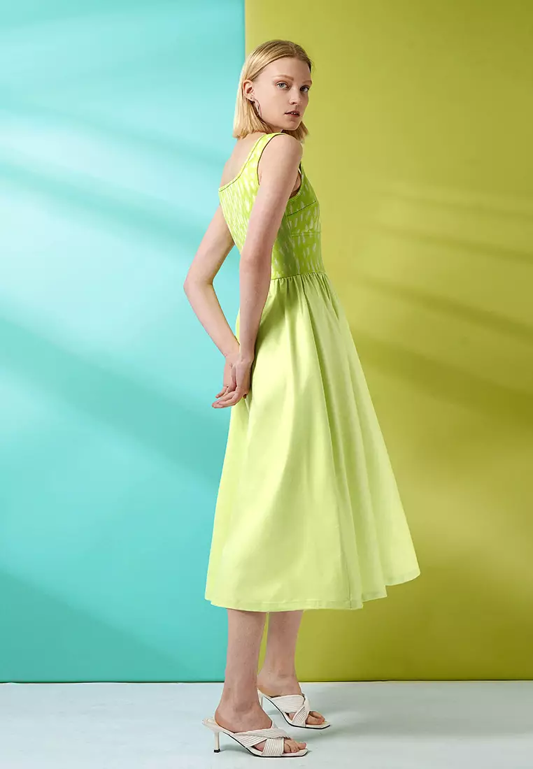 Hybrid Knit Bodice Notched Neck Dress