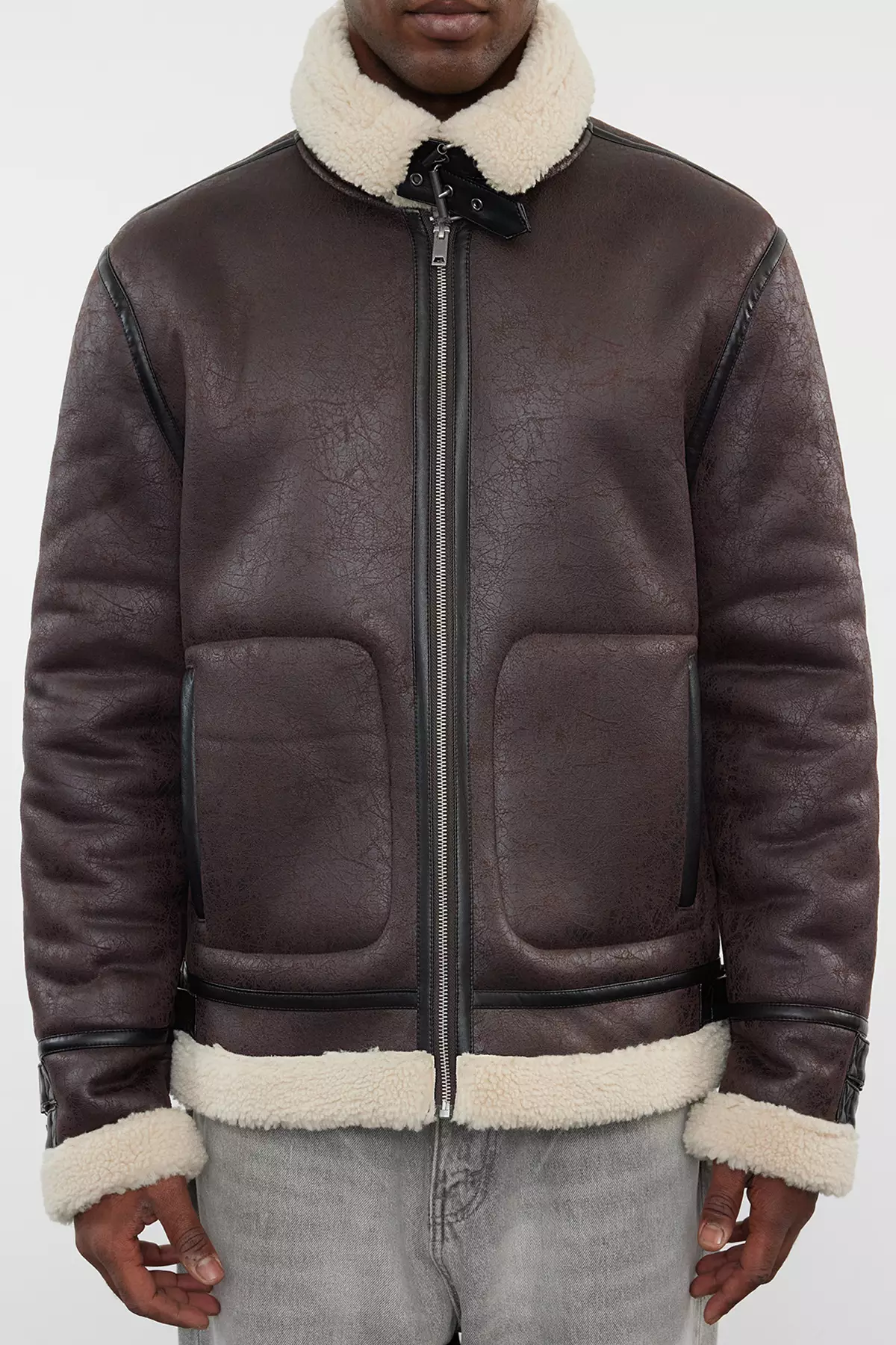 Men's Dark Brown Regular Fit Winter Coat With Fur Inside Tmnaw25Mo00013