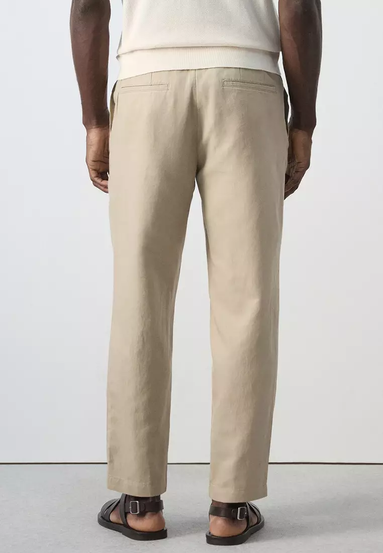 修身剪裁短款亞麻棉褲